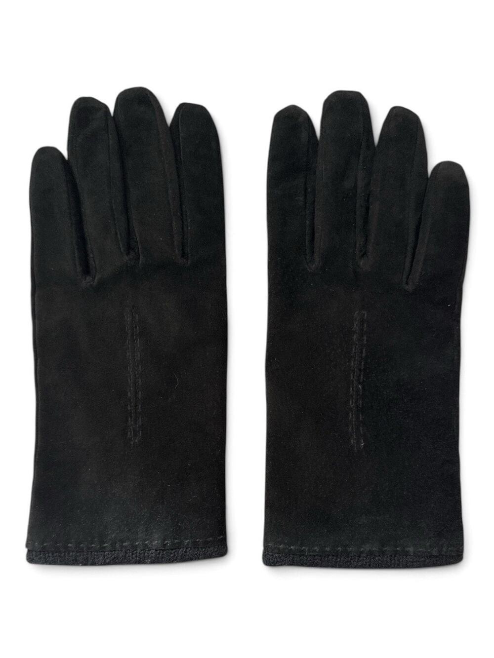 VTG Fownes Suede Gloves Women’s Large Black Warm Soft Faux Fur Lined